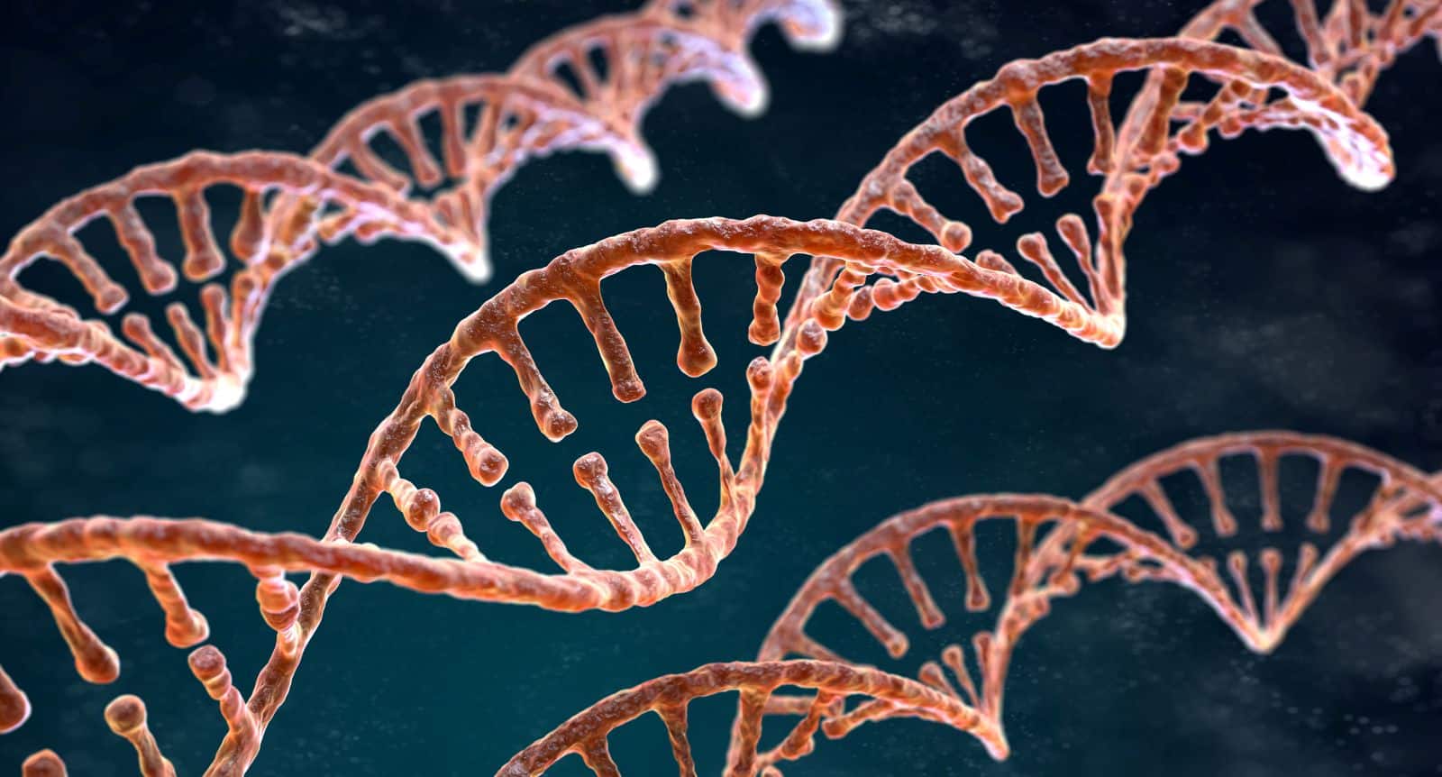 Digital rendering of a DNA double helix representing pharmacogenomics research in Asian populations
