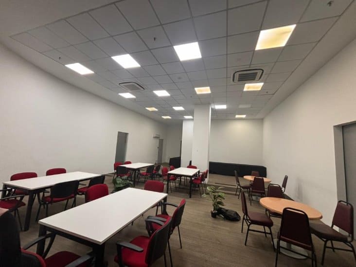 Study lounge with tables and power outlets